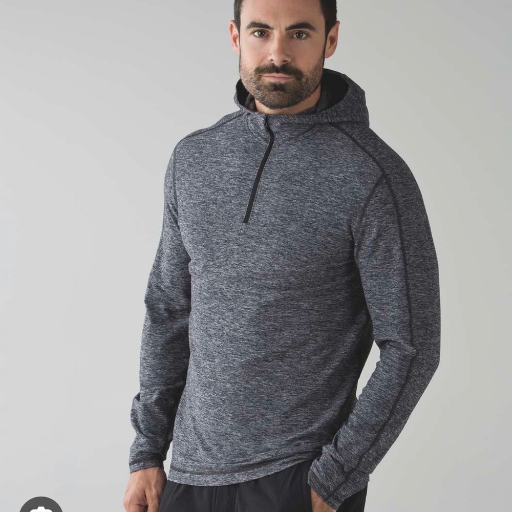Lululemon Mens L surge warm zip hopdie heathered black EUC